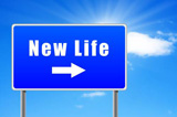 New+life+road+sign+with+arrow+on+sky+background.