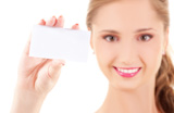 happy girl with business card
