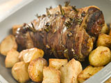 Roast+Leg+of+Lamb+Studded+with+Garlic+and+Rosemary+and+Roast+Potatoes