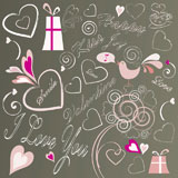 valentine+doodles+set%2C+vector+illustration