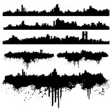 Vector+illustration+of+six+urban+skylines%2C+clean+and+splatter+versions.+Ink+splashes+highly+detailed.