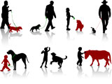 Silhouette+of+people+with+dogs+and+pony