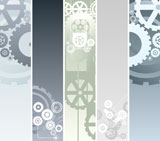 Vector+illustration+of+five+vertical+or+horizontal+banners+with+technological+and+mechanical+pattern.+Gearwork+and+cogs.