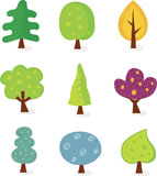 Retro+vector+illustration+of+nine+trees.