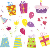 Birthday+vector+set.+Including+birthday+gifts%2C+flower%2C+cake%2C+ribbon+and+birthday+hat.+