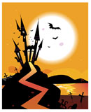 Bats+over+spooky+Castle.+Vector+Illustration.