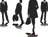 four+business+people+in+silhouette+walking+in+different+directions