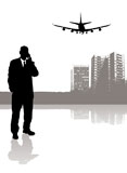 businessman+talking+on+his+phone+while+a+plane+flies+over+head