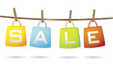 Four+colorful+shopping+bags+hanging+on+a+washing+line+with+sale+text