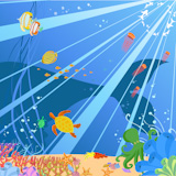 Vector+illustration+of+Colorful+background+with+creatures+of+the+seas.+Friendly+kids+style.