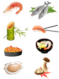 sushi and other traditional japanese food icons