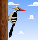 Cartoon woodpecker on a tree, vector illustration