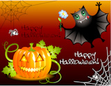 Cute bat and pumpkin congratulating you with halloween