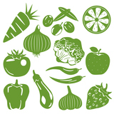 Foodstuff green icons set