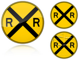 Set+of+variants+a+Level+crossing+warning+-+road+sign+isolated+on+white+background.+Group+of+as+fish-eye%2C+simple+and+grunge+icons+for+your+design.+Vector+illustration.