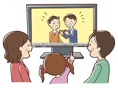 テレビを見る３人家族 商用利用可能な写真素材 イラスト素材ならストックフォトの定額制ペイレスイメージズ