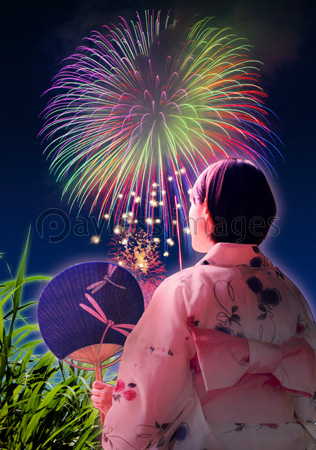浴衣で花火を見る女性の写真 イラスト素材 Gf1420696660 ペイレス