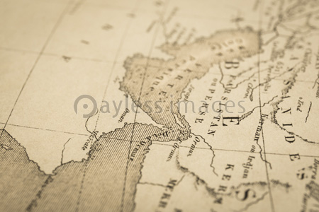アンティークの世界地図 ペルシャ湾とホルムズ海峡の写真 イラスト