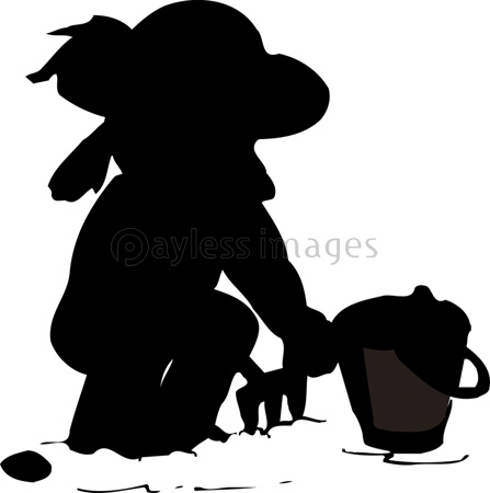 潮干狩りをしている人のシルエット ストックフォトの定額制ペイレスイメージズ