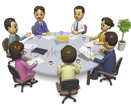 丸テーブルでの7人の会議 商用利用可能な写真素材 イラスト素材ならストックフォトの定額制ペイレスイメージズ