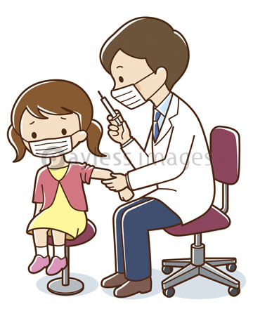 マスクをして女の子に注射をする医師