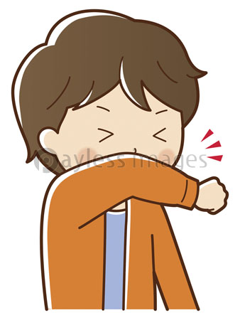 肘でせきをする男性