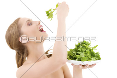 happy woman with spinach