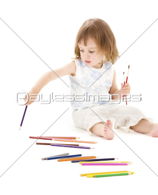 little girl with color pencils