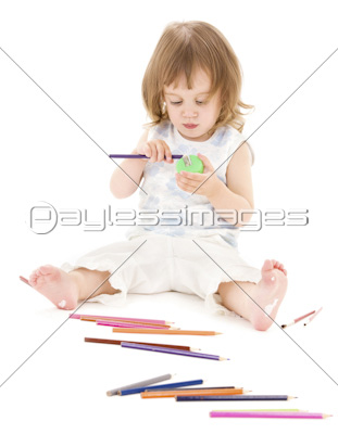 little girl with color pencils