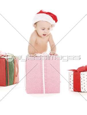 santa helper baby with christmas gifts