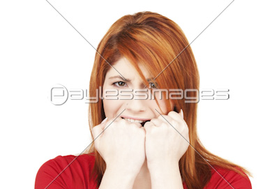 unhappy redhead woman