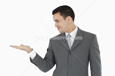 Businessman looking at his palm