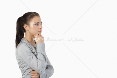 Isolated thoughtful businesswoman