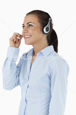 Side view of female call center agent