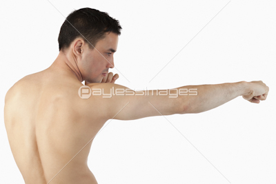 Side view of martial arts fighter striking