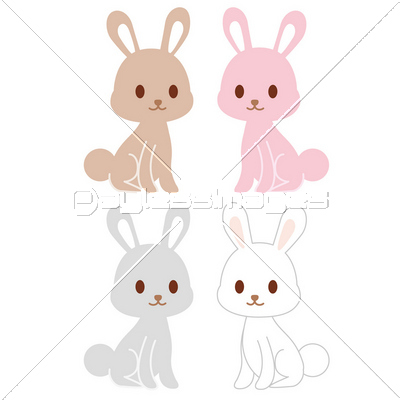 うさぎ ４匹 ピンク 茶色 灰色 白 商用利用可能な写真素材 イラスト素材ならストックフォトの定額制ペイレスイメージズ