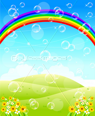 春 青空 背景 虹 シャボン玉 商用利用可能な写真素材 イラスト素材ならストックフォトの定額制ペイレスイメージズ