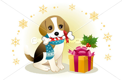 クリスマス プレゼント ビーグル 子犬 ペット イラスト ストックフォトの定額制ペイレスイメージズ