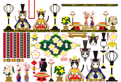３月３日雛祭り和風猫のお雛様雛人形 イラスト素材集 ストックフォトの定額制ペイレスイメージズ