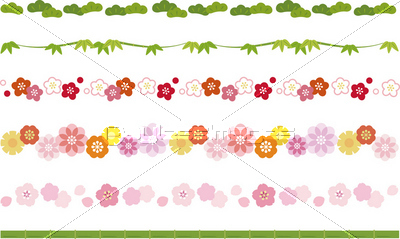松竹梅と和風の花のライン ストックフォトの定額制ペイレスイメージズ