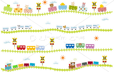 子供向け可愛い踏切のある線路を走る動物電車 商用利用可能な写真素材 イラスト素材ならストックフォトの定額制ペイレスイメージズ