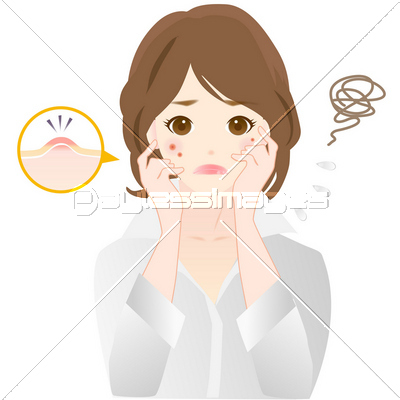 女性 ニキビ 湿疹 肌荒れ 商用利用可能な写真素材 イラスト素材ならストックフォトの定額制ペイレスイメージズ