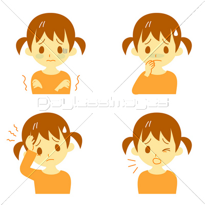 病気の兆候01 悪寒 吐き気 頭痛 咳 女の子 商用利用可能な写真素材 イラスト素材ならストックフォトの定額制ペイレスイメージズ