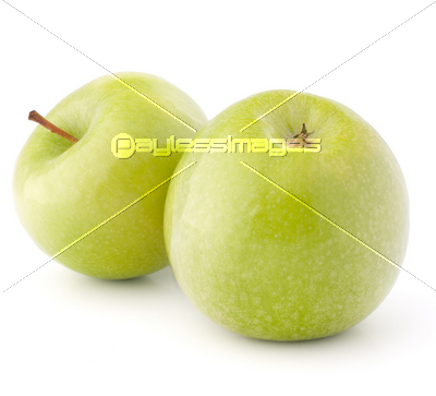 白い背景上に分離されて 2 つの緑のりんご
