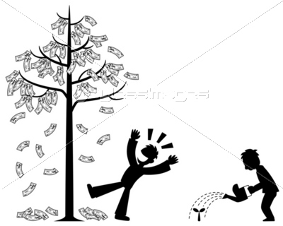 お金のなる木を育てる男性