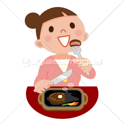 ステーキを食べる女性