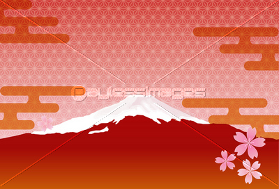 富士山　年賀状　桜　背景