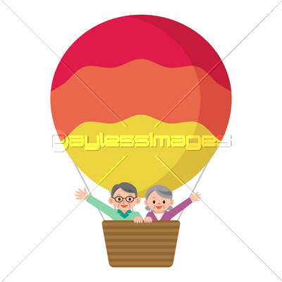 気球に乗るシニア夫婦