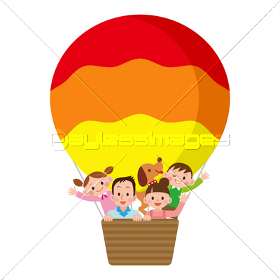 気球に乗る家族