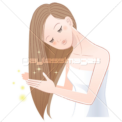 美容 女性 Woman applying hair oil to her long hair